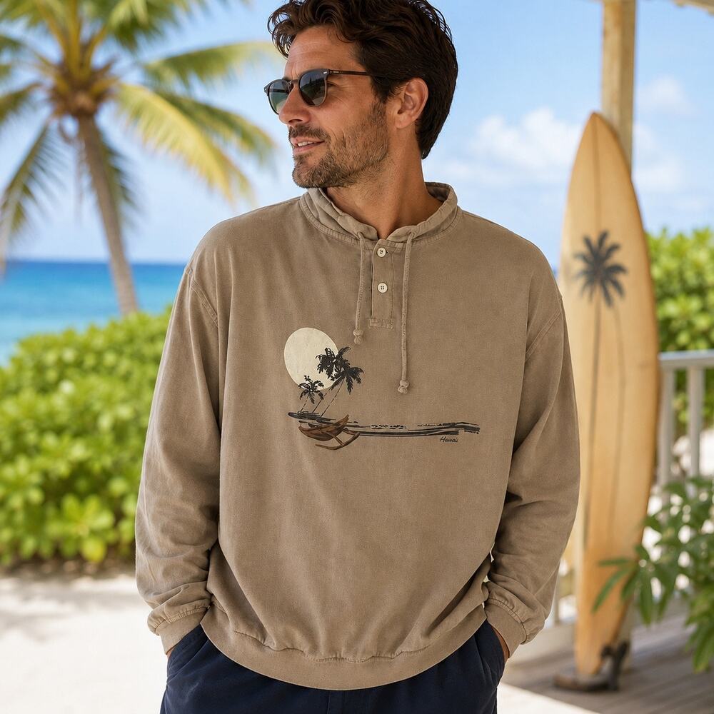 Crazy Shirts Kona Coffee Dyed Men L Hawaii Pullover 100% Cotton Made USA NWT